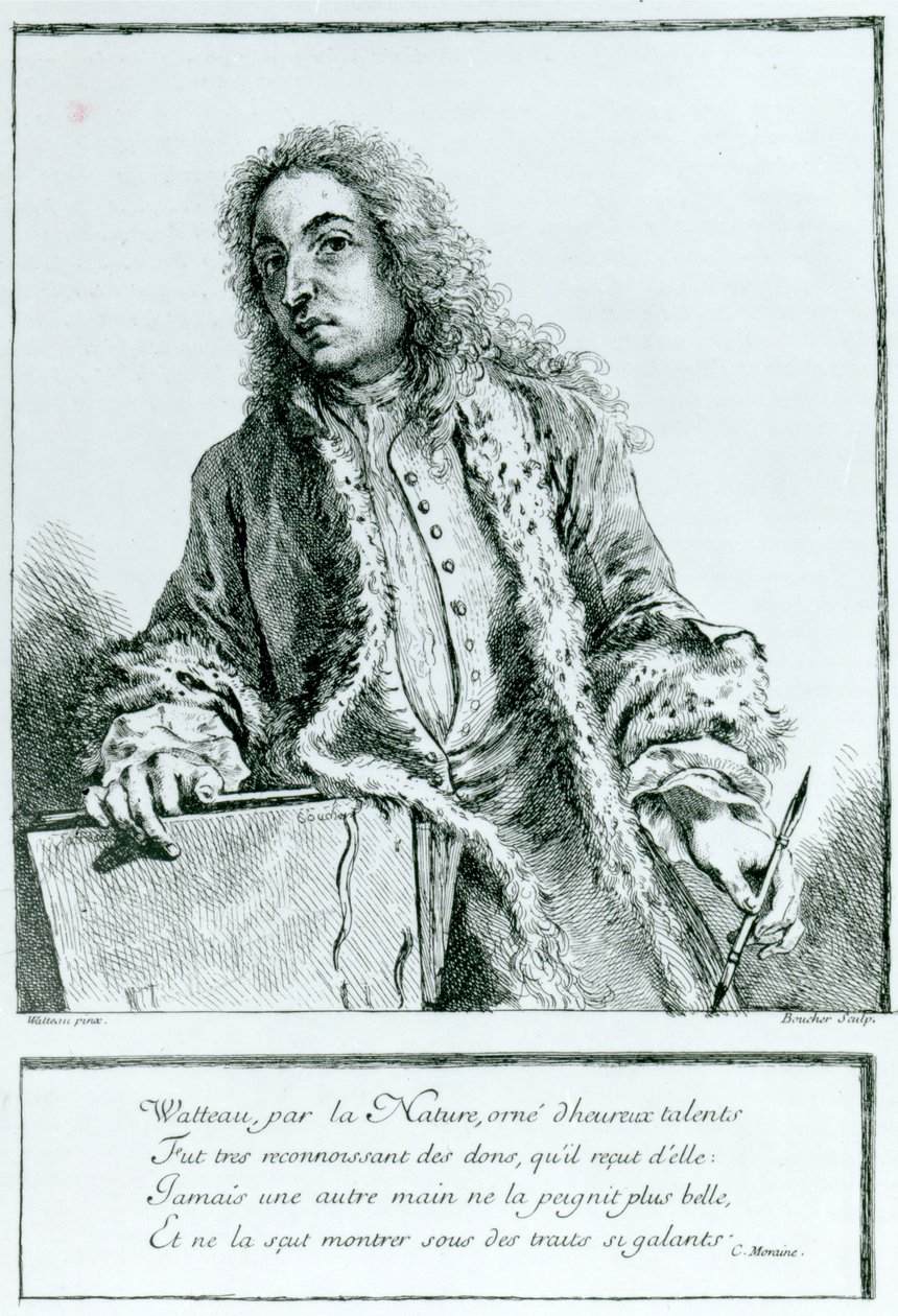 Portret van Jean-Antoine Watteau (1684-1721) door François Boucher