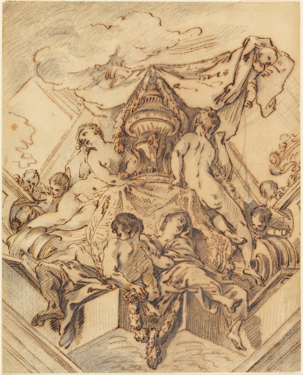 Project voor een hoekmotief van een beschilderd plafond door François Boucher