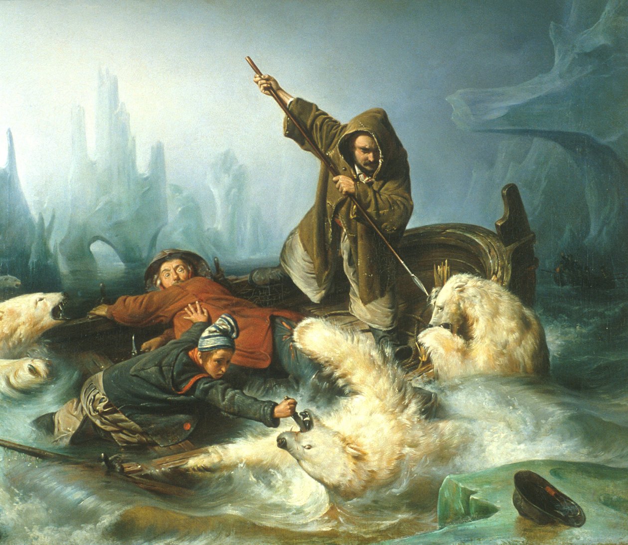 Frans: Battez les ours polaires / Op ijsberen jagen Gevecht met ijsberen door François Auguste Biard