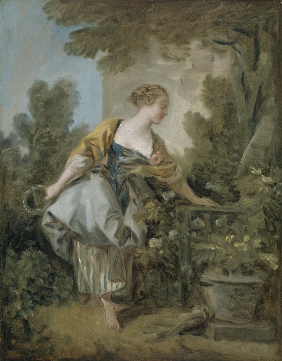 Een jong meisje in een park door François Boucher
