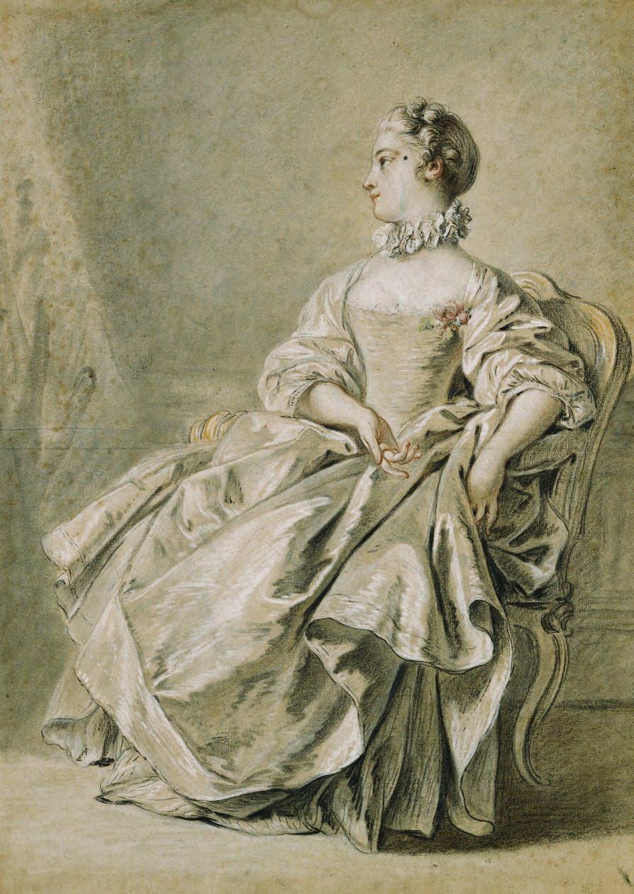 Een jonge vrouw zittend in profiel naar links door François Boucher