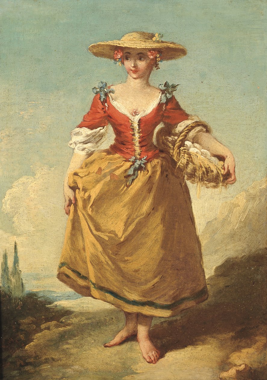 Een Boerenmeisje in een Landschap met een Mandje Eieren door François Boucher