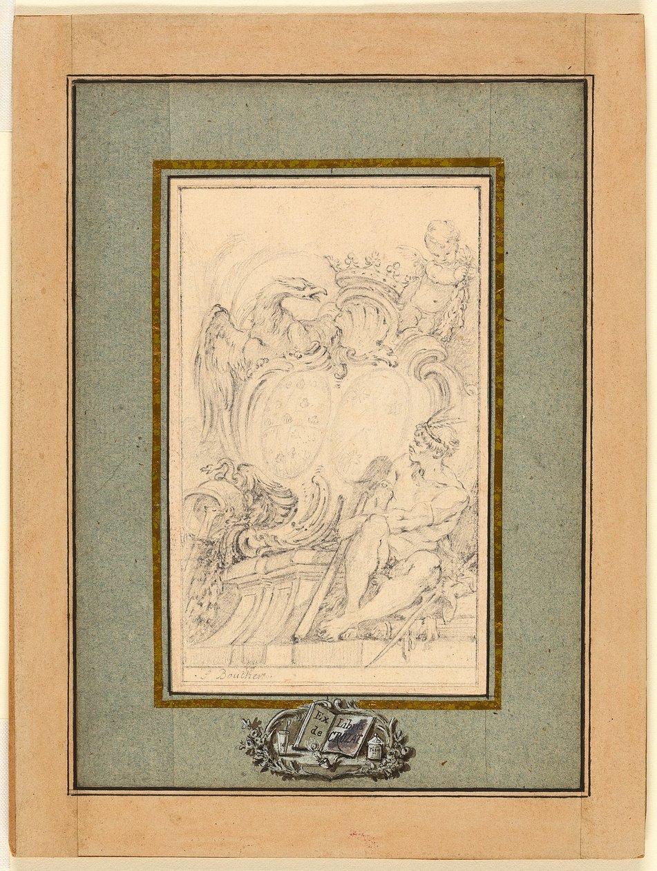 Wapenboekplaat voor Crozat, Baron de Thiers door François Boucher
