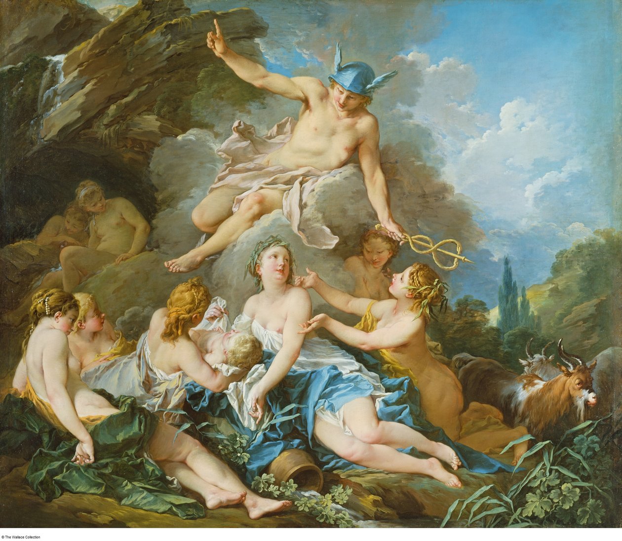 Boucher - Mercurius vertrouwt het kind Bacchus toe aan de nimfen, ca 1732 - 1734 door François Boucher