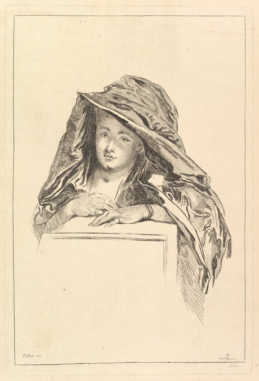 Borstportret van een vrouw met een kapmantel, 18e eeuw door François Boucher
