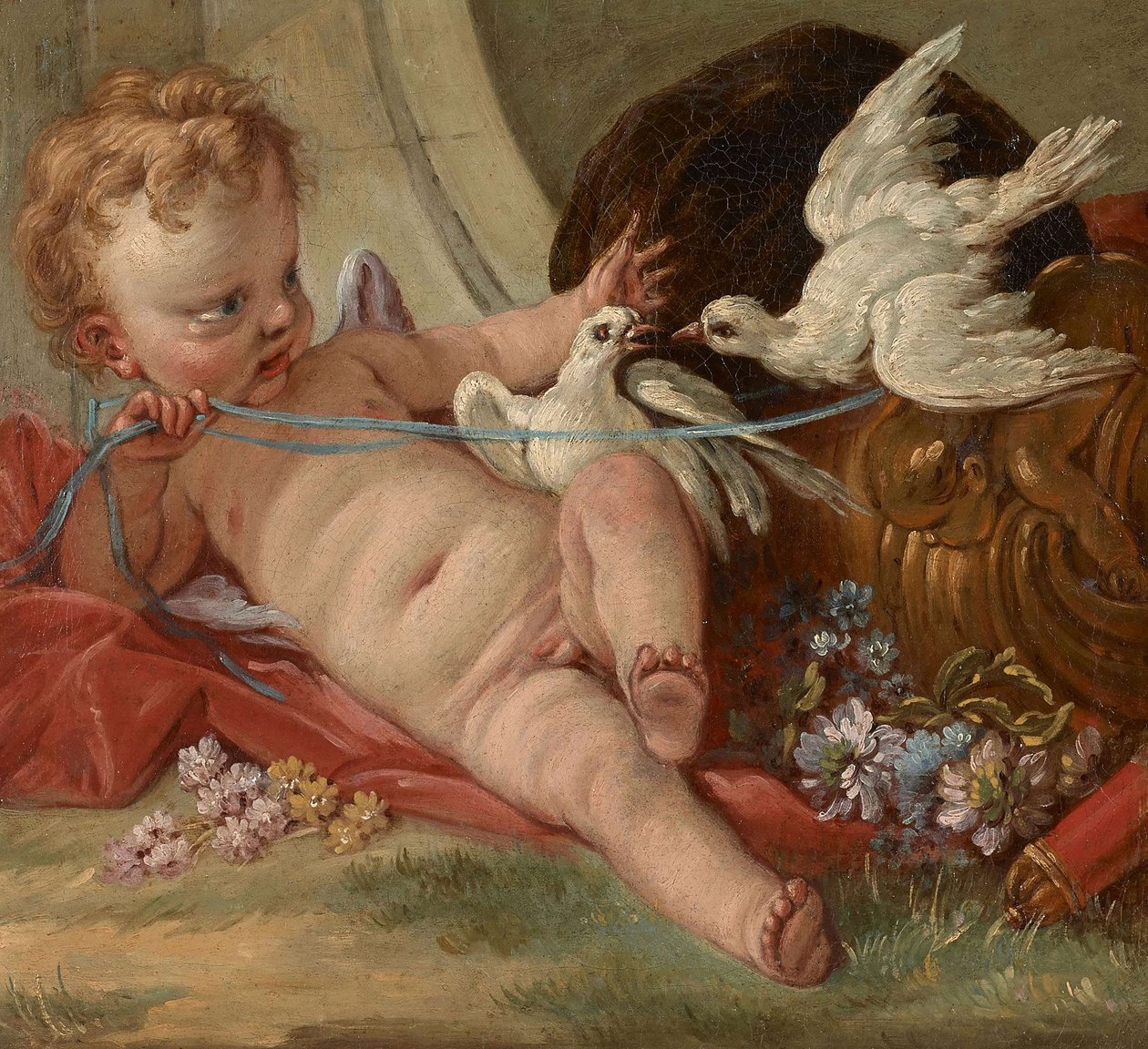 Entourage door François Boucher - Liefde met twee duiven in de hand door François Boucher