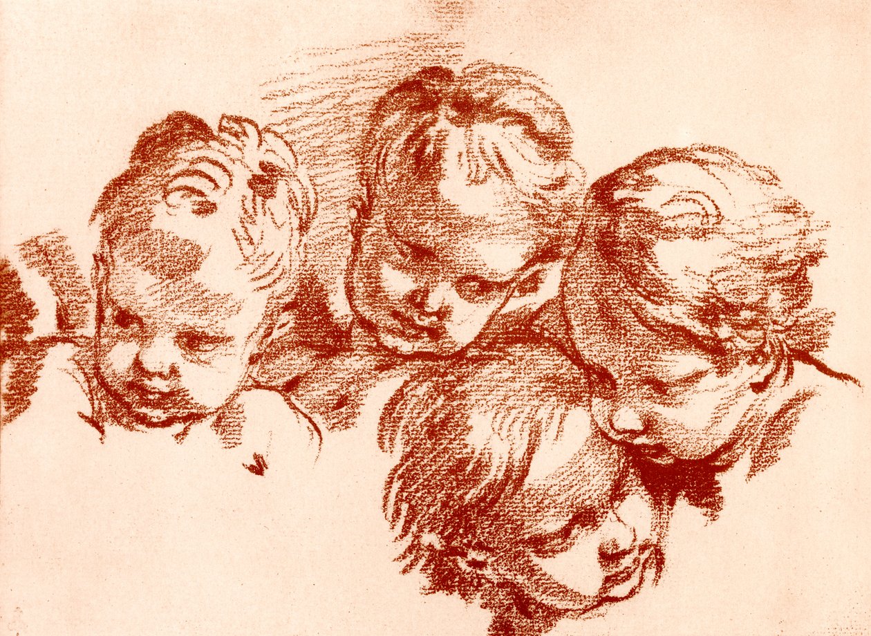 Vier studies van kinderhoofden door François Boucher