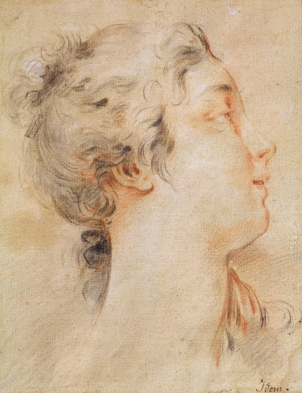 Hoofd van een vrouw naar rechts gedraaid door François Boucher