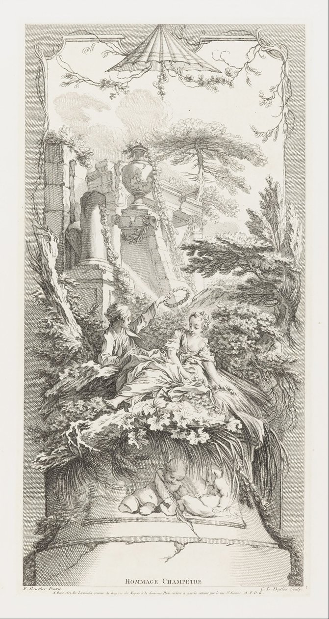 Hommage Champètre (Pastorale) in Nouveaux Morceaux pour des Paravents [Nieuwe concepten voor schermen] door François Boucher