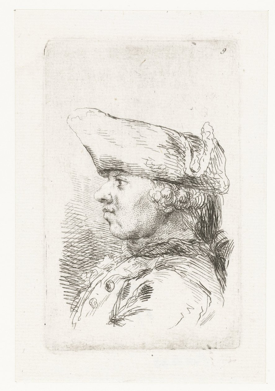 Hoofd van man met tricorne door François Boucher