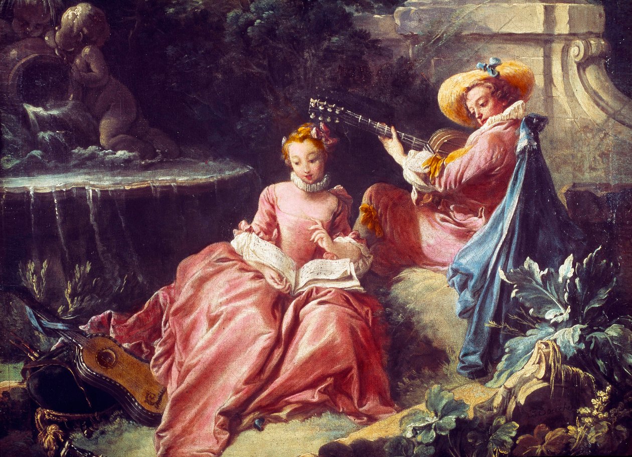 De muziekles. Schilderij door François Boucher, 18e eeuw. Parijs, Musée Cognacq Jay door François Boucher