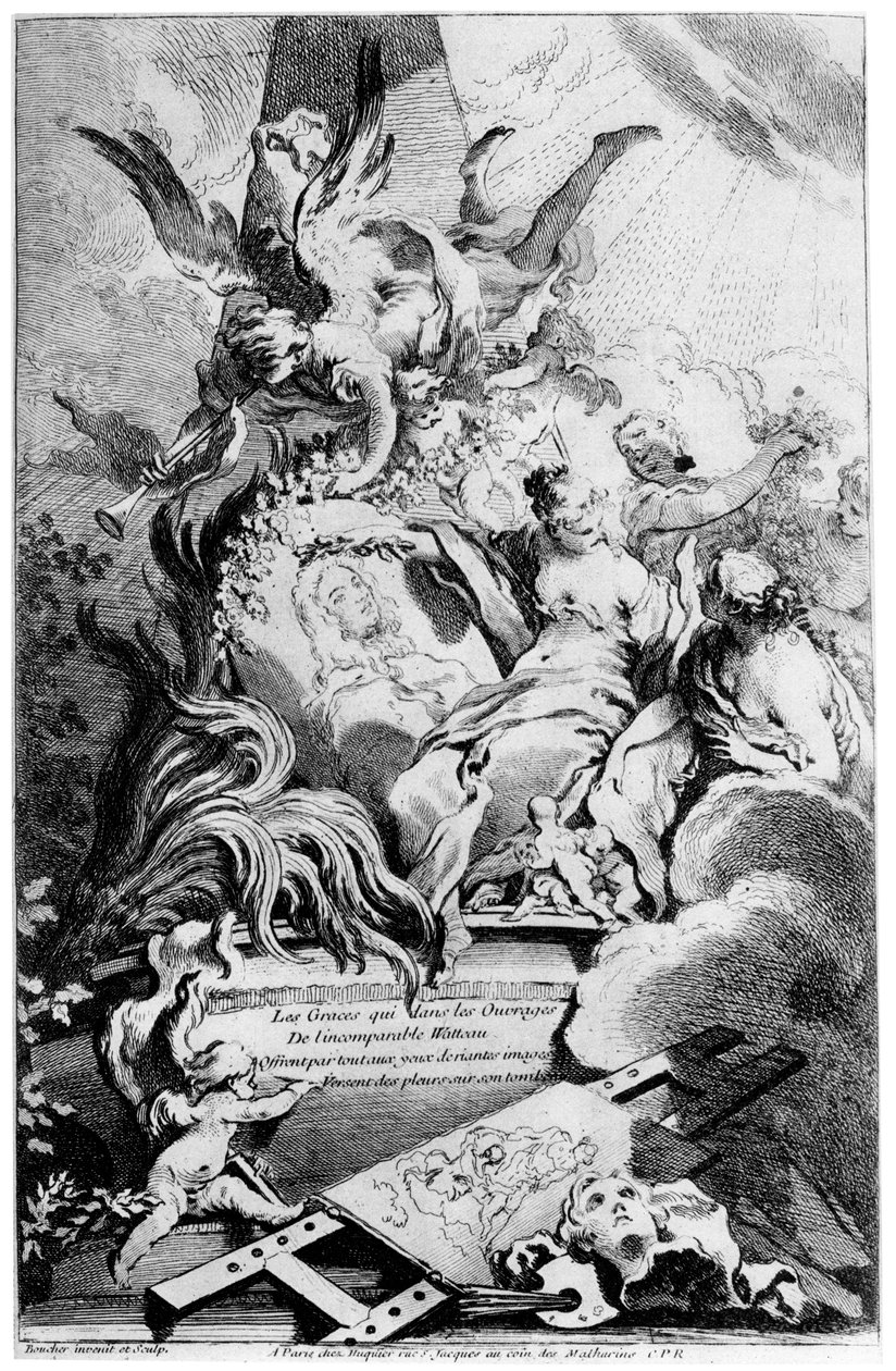 Les Graces au Tombeau de Watteau, ca. 1720-1770 door François Boucher