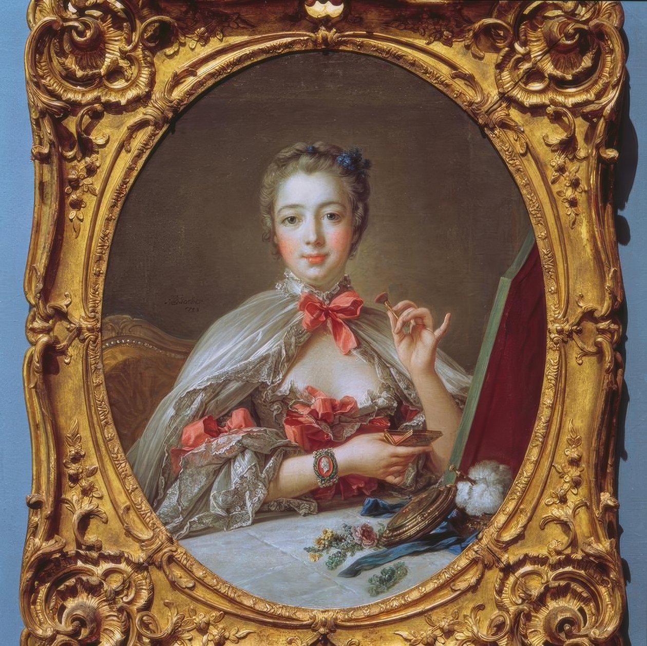 Madame de Pompadour bij de toilettafel door François Boucher