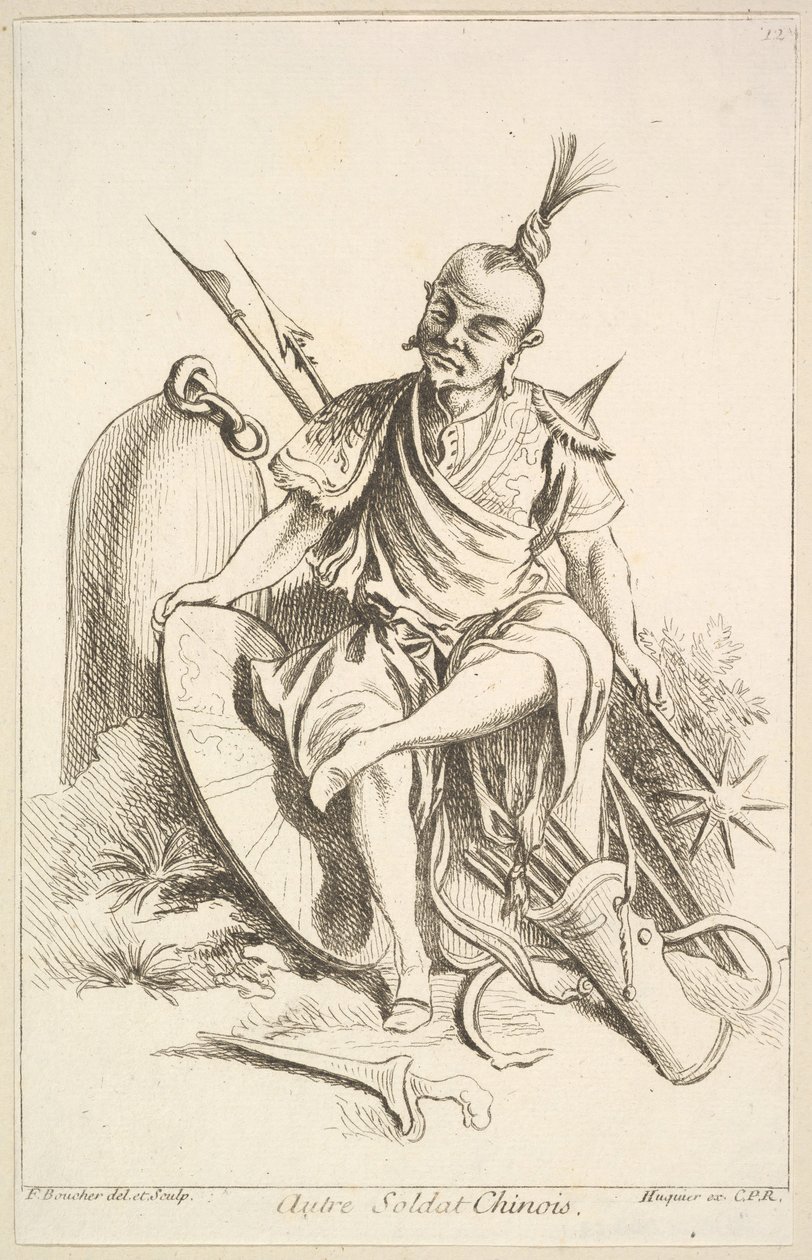 Andere Chinese soldaat, 1738-45 door François Boucher
