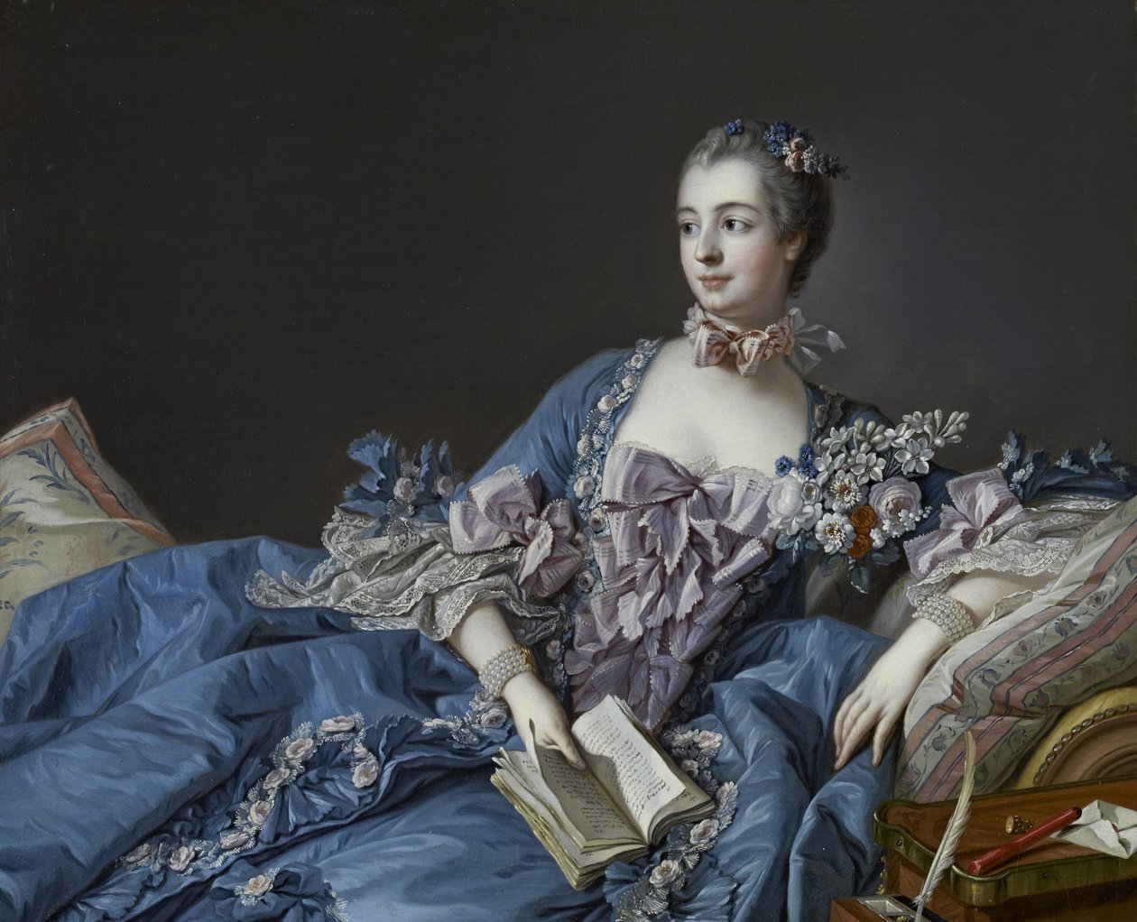 Portret van de Markiezin de Pompadour 1721-1764, ca 1758 door François Boucher