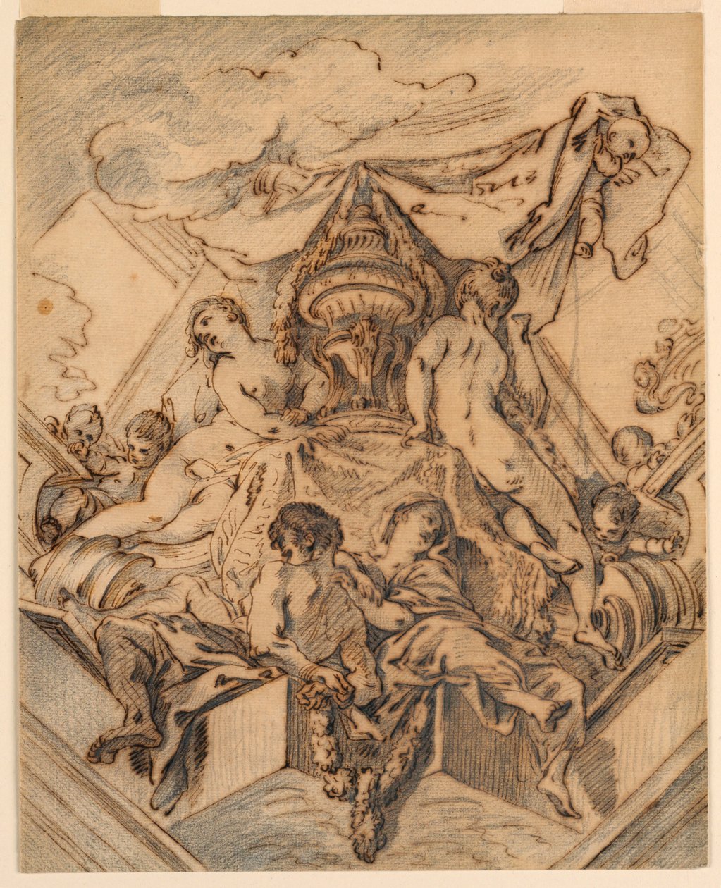 Project voor een hoekmotief van een beschilderd plafond door François Boucher