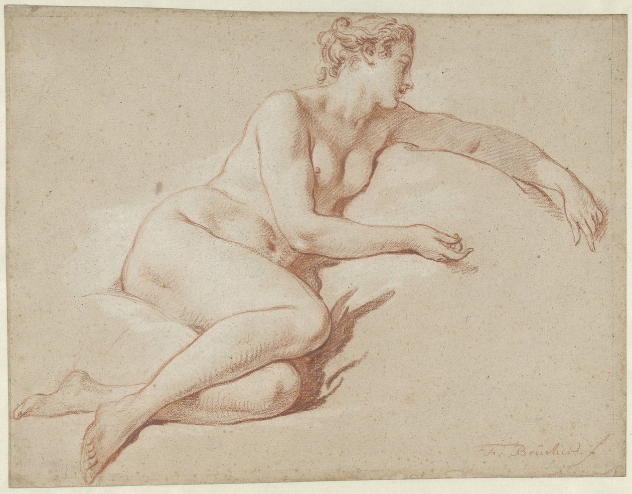 Liggend vrouwelijk naakt, naar rechts door François Boucher