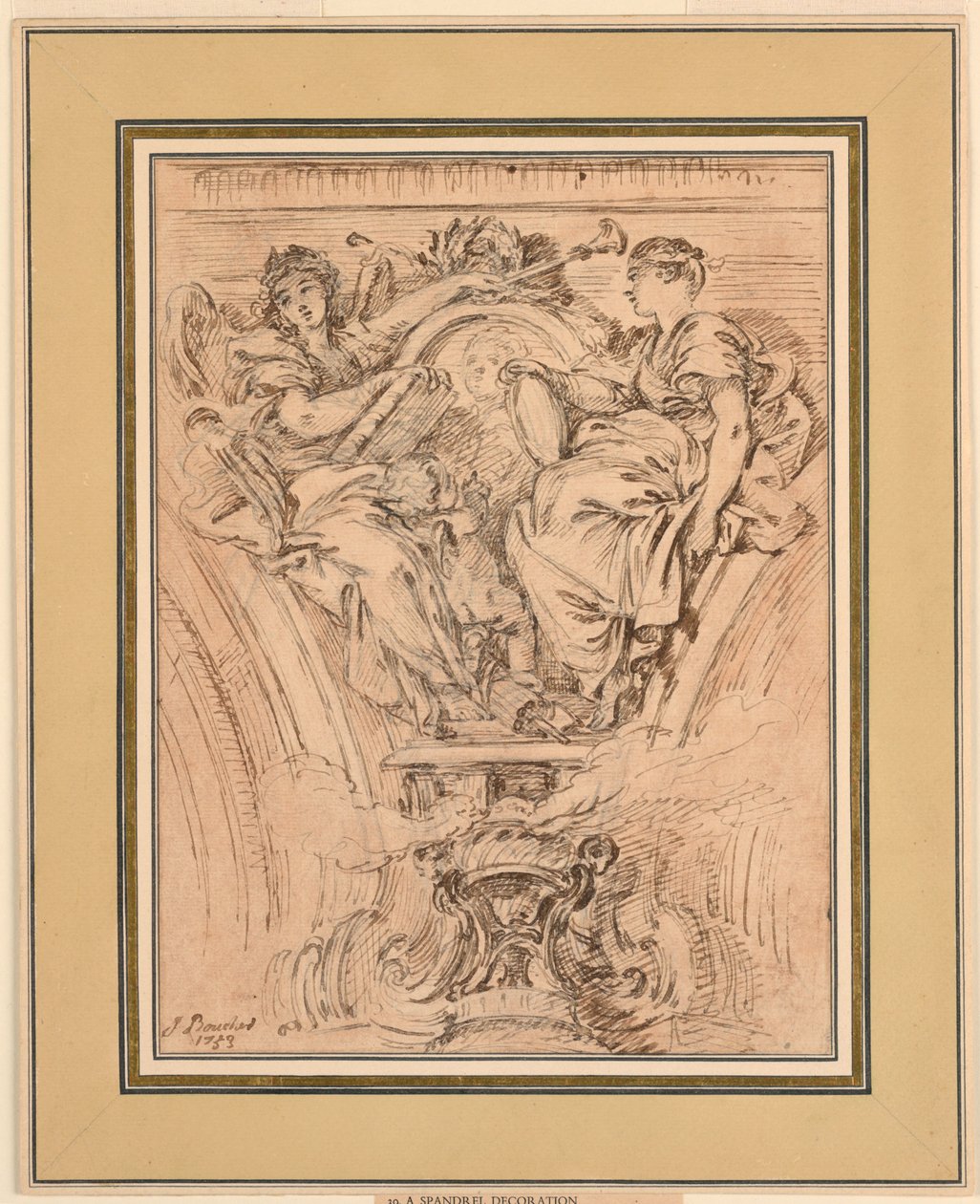 Spandrel Decoratie: Roem en Waarheid Applaudisseren Lodewijk XV door François Boucher