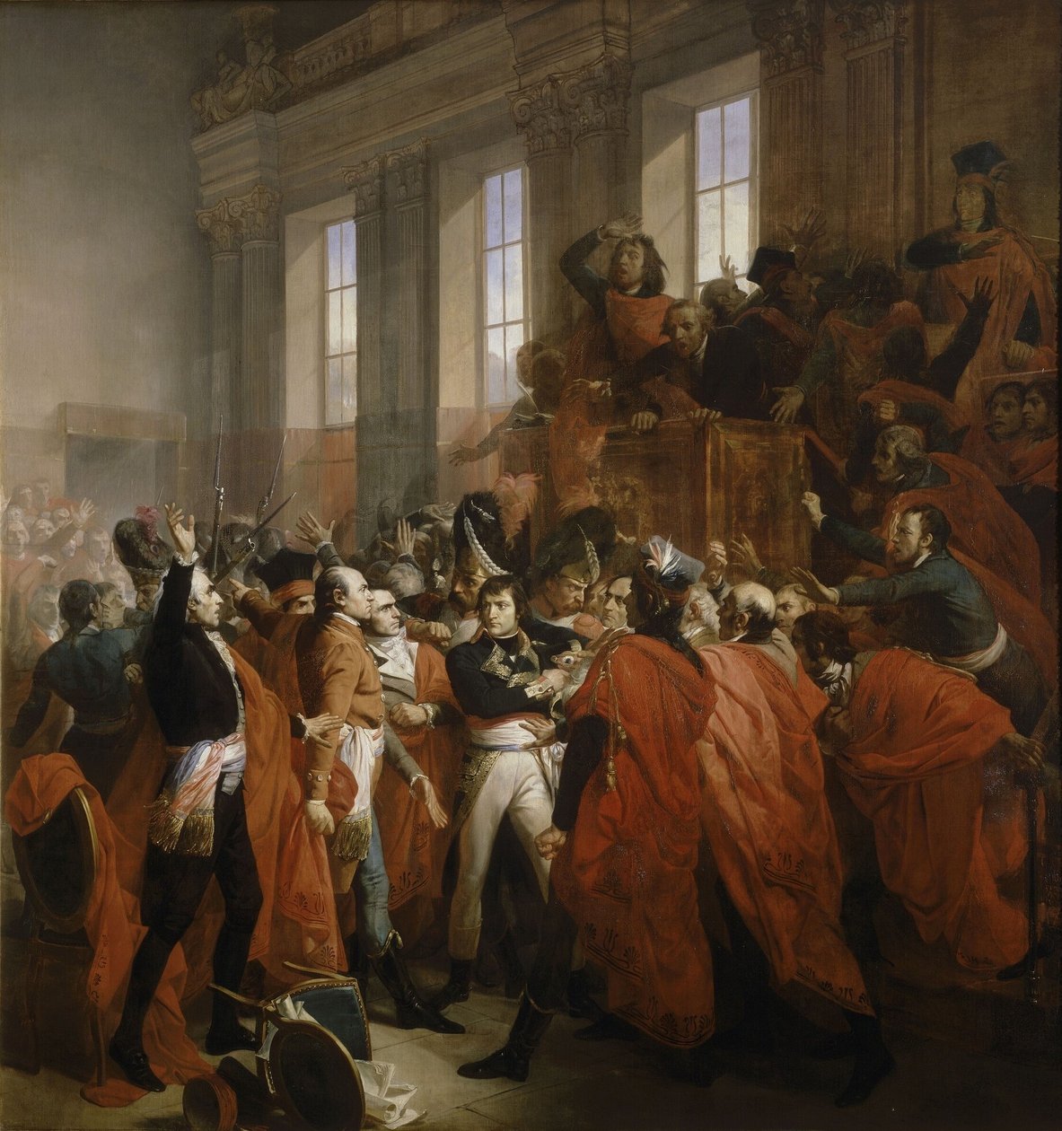 Napoleon Bonaparte tijdens de staatsgreep van 18 Brumaire in Saint-Cloud. door Francois Bouchot