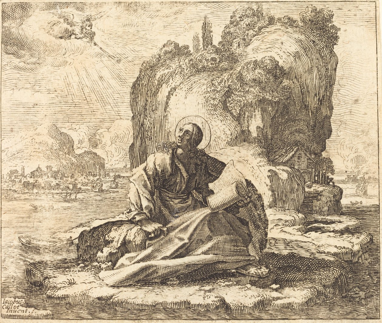 Sint Jan op het eiland Patmos door François Collignon after Jacques Callot