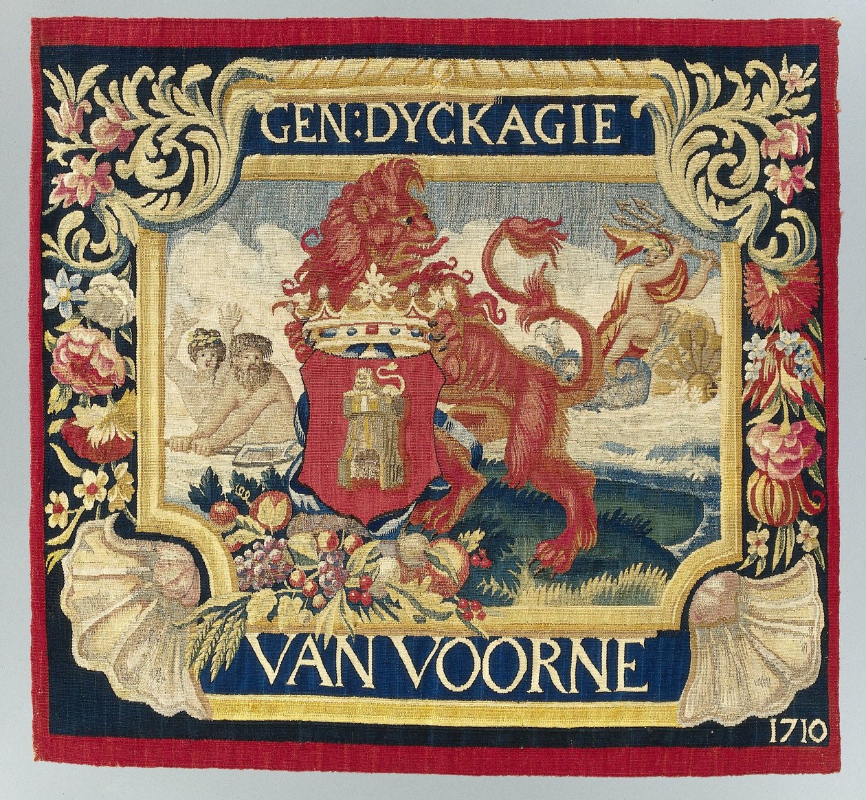 Kussenblad met een symbolische voorstelling en het wapen van Voorne door François Coppens (attributed to)