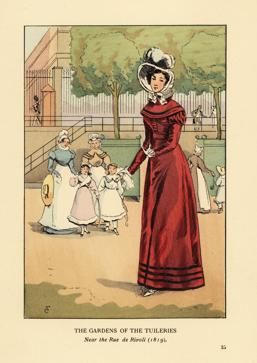 Vrouw wandelt in de Tuinen van de Tuilerieën, nabij de rue de Rivoli door François Courboin
