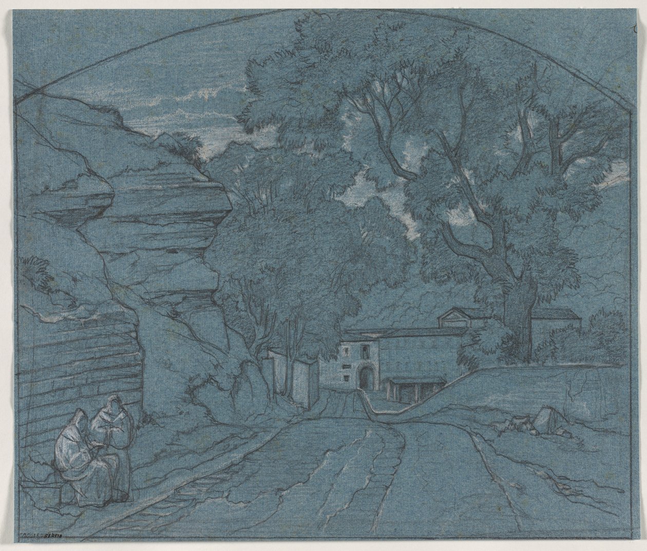 Landschap met twee monniken door François Edouard Bertin