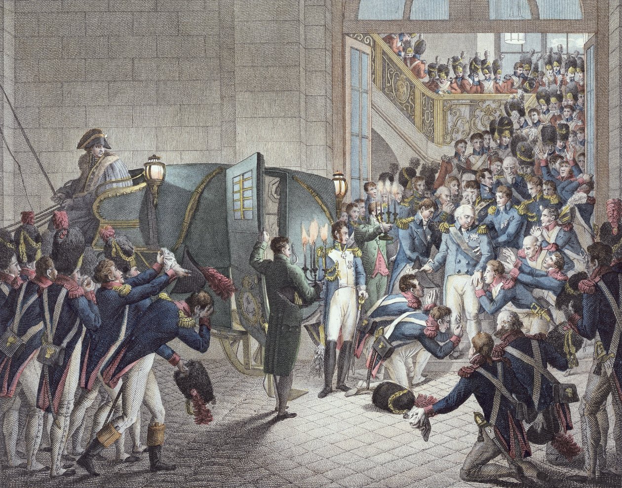 Vertrek van Lodewijk XVIII (1755-1824) koning van Frankrijk en Navarra, uit Les Tuileries, 19 maart 1815 door François Joseph Heim