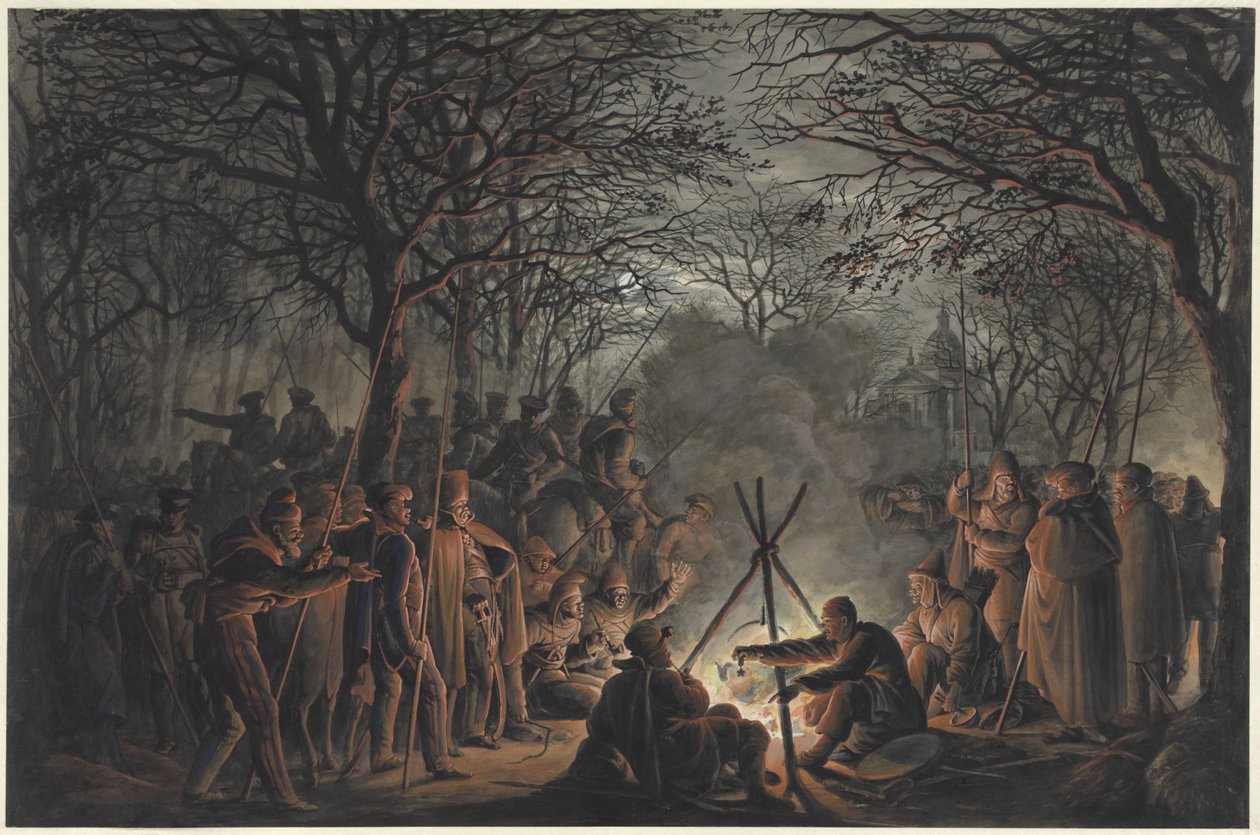 Kamp van de kozakken buiten de Muiderpoort te Amsterdam, 1813 door François Joseph Pfeiffer (II)