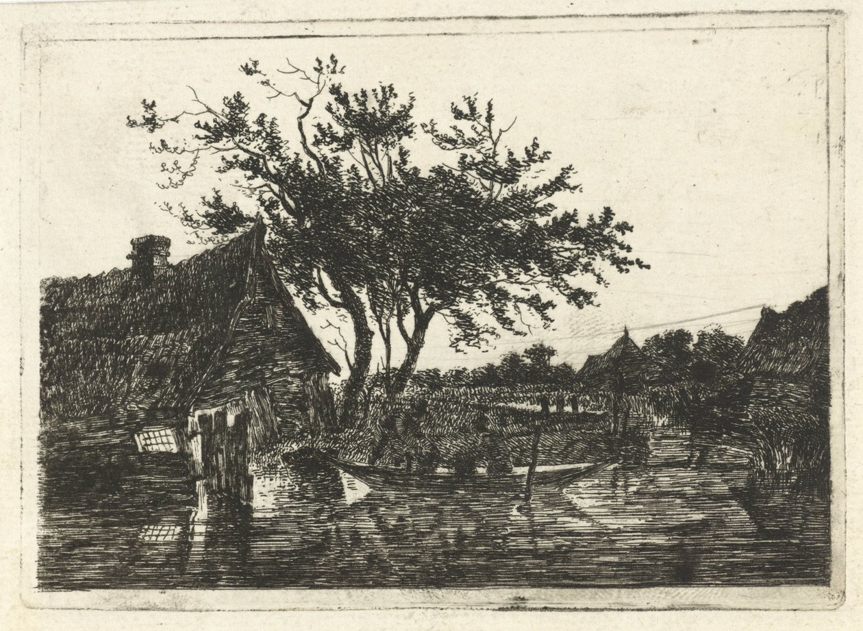 Rivierlandschap met boerderij door François Joseph Pfeiffer (II)