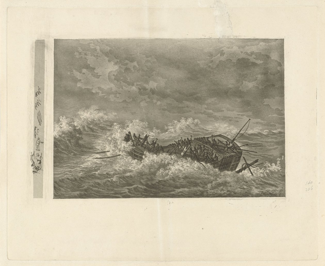 Stormachtige zee met zinkend schip door François Joseph Pfeiffer (II)