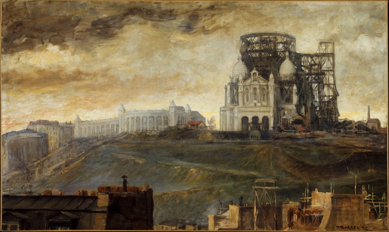 De Butte Montmartre met de Sacré-Coeur in aanbouw, ca. 1890 door François Marius Borrel