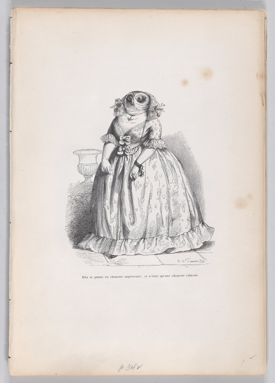 Ze poseerde als een superieure uil, en was gewoon een belachelijke uil uit Scènes uit..., ca. 1837-47 door François Rouget