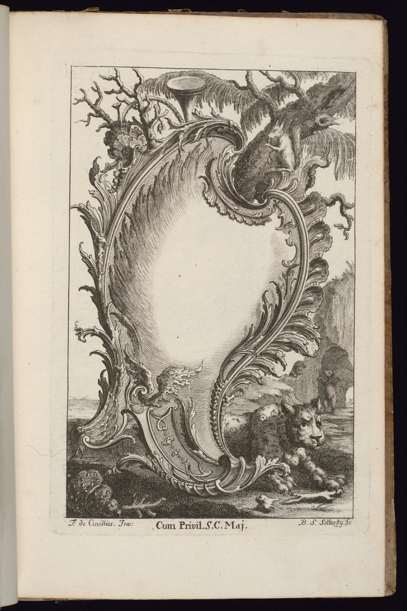 Cartouche met boom, Livre de Cartouches Irréguliers (Boek van onregelmatige cartouches) door François de Cuvilliés the Elder