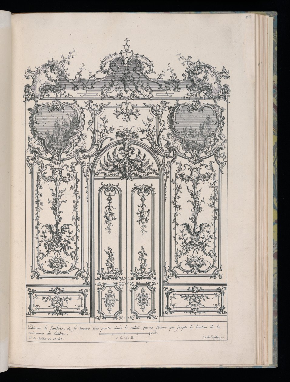 Muur met dubbele deur, Livre de Lambris (Boek van Lambrisering) door François de Cuvilliés the Elder