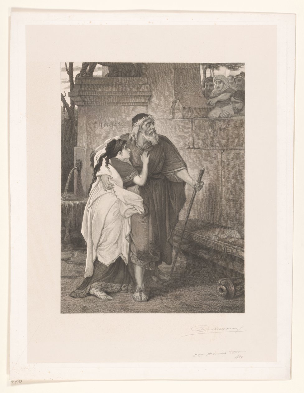 Blinde Oedipus geleid door Antigone door François de Meersman (signed by artist)