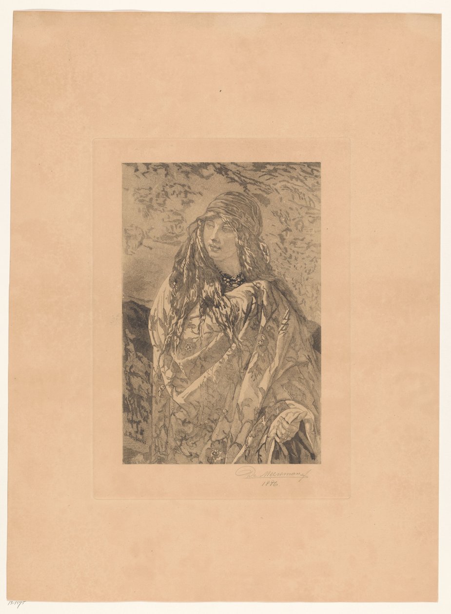 Jonge vrouw met gebloemde omslagdoek door François de Meersman (signed by artist)