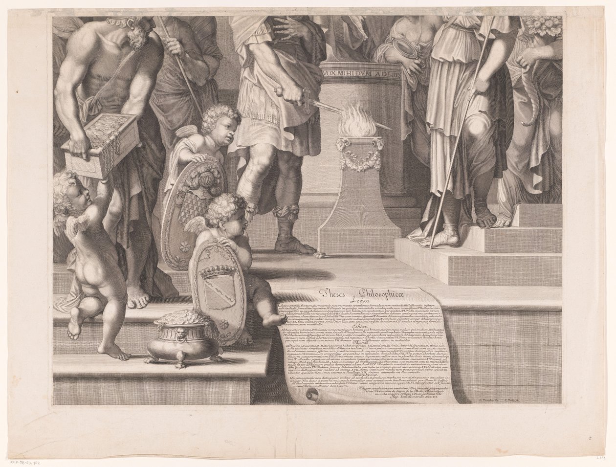 Mars steekt zijn zwaard in de vlammen voor een tempel (onderste deel) door François de Poilly (I)