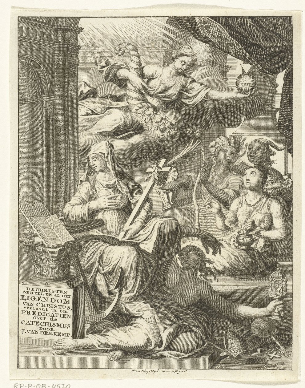 Allegorie met vrouwelijke personificaties van onder andere de waarheid en deugden en ondeugden door François van Bleyswijck