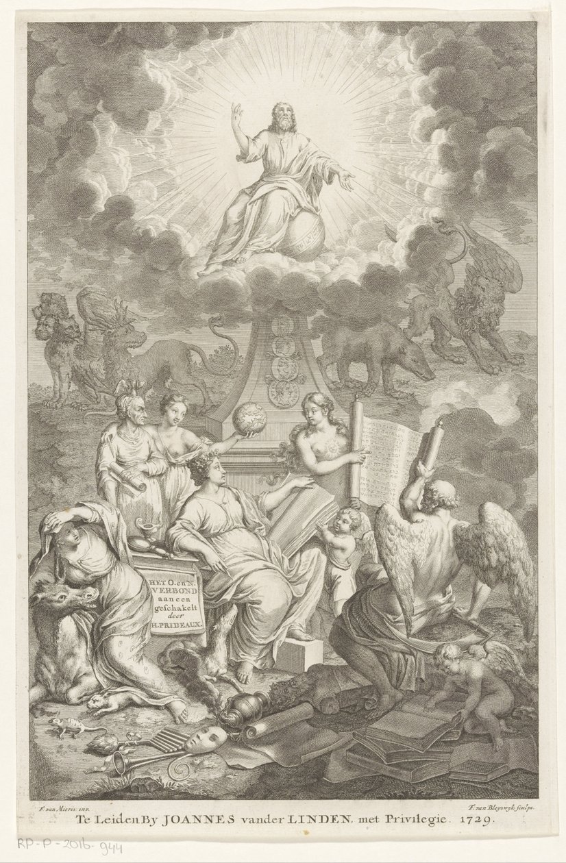 Allegorie op Oude en Nieuwe Testament (Het O. en N. Verbond aan een geschakelt door H. Prideaux) door François van Bleyswijck