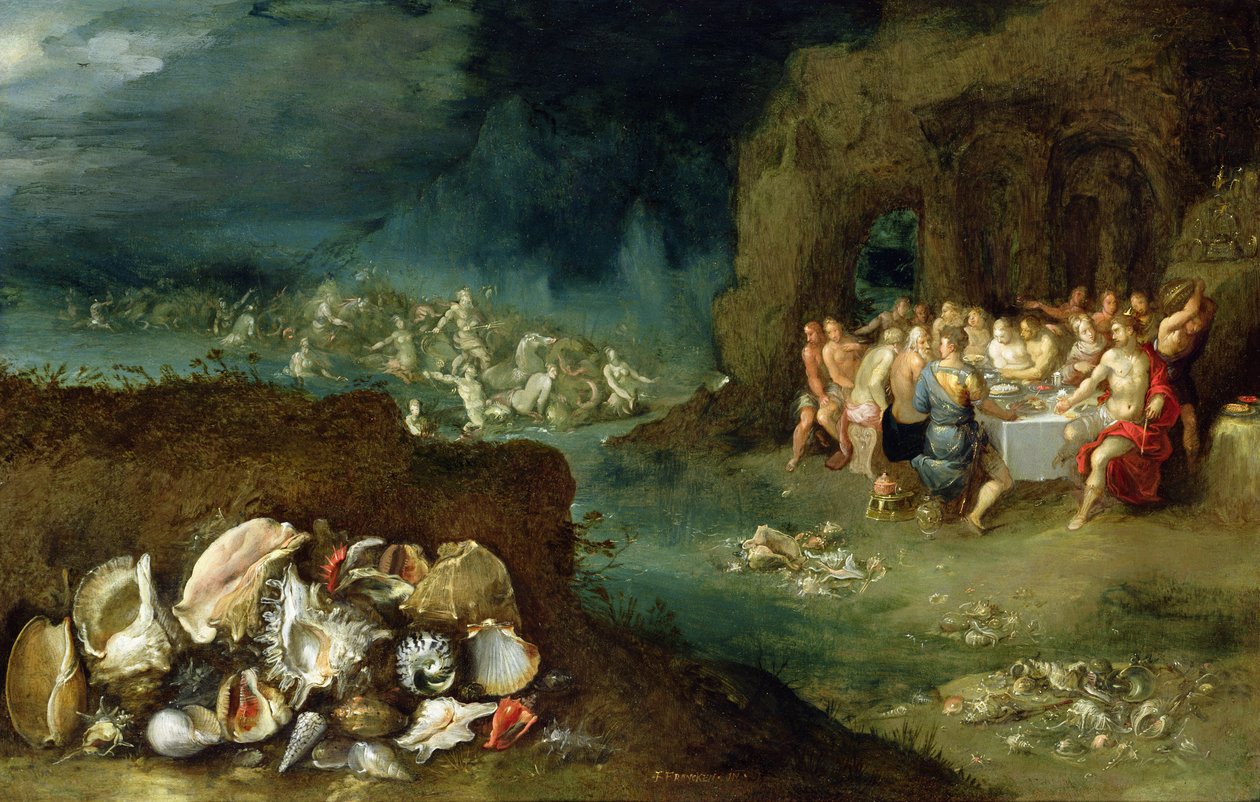 Stilleven van schelpen met het Feest van de Goden, ca.1615 door Frans II Francken the Younger