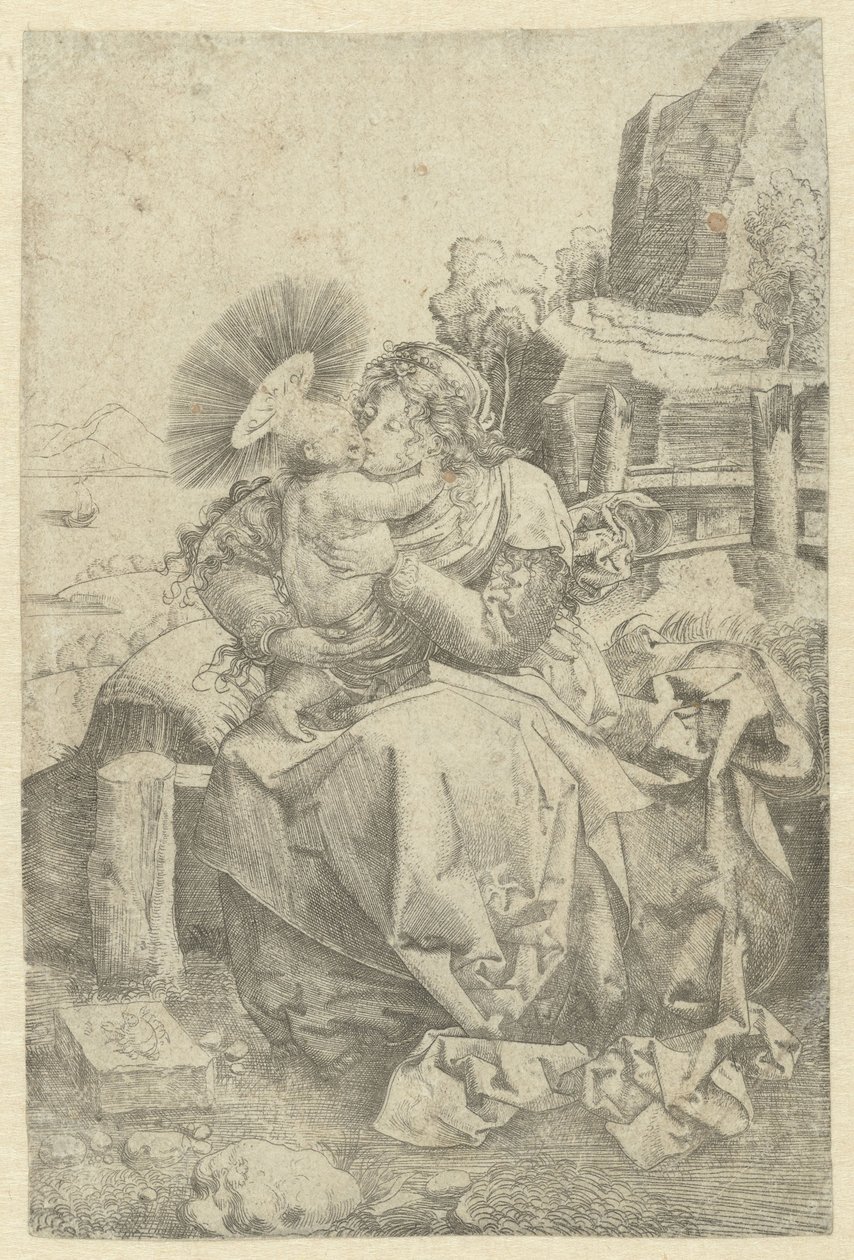Madonna met kind in een landschap door Frans Crabbe van Espleghem