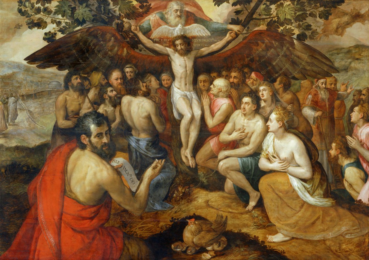 Trinitaire allegorie, God verzamelt zijn volk en ... door Frans Floris