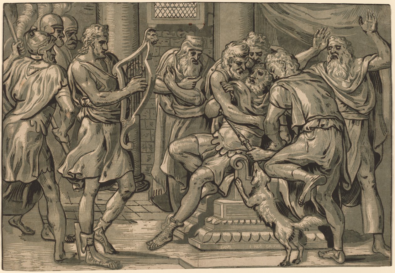 David Speelt de Harp voor Saul door Frans Floris I