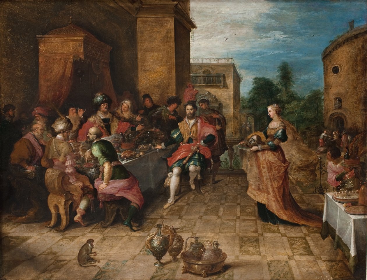 Het banket van Herodes. Salome presenteert het hoofd van Johannes de Doper door Frans Francken d.Y.