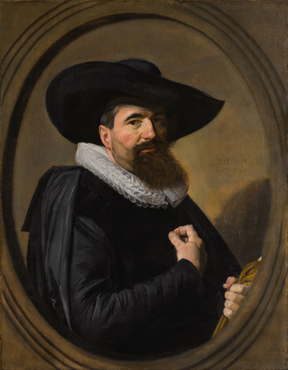 Nederlands: Portret van een man Portret van een man met hoed en kraag door Frans Hals