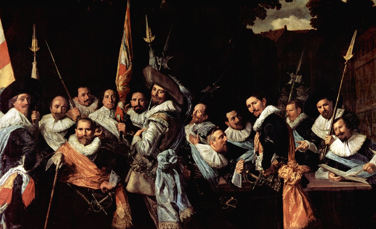 Vergadering van de officieren en sergeanten van de burgerwacht van Calivermen door Frans Hals