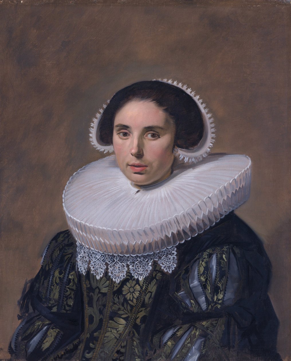 Portret van een vrouw, mogelijk Nicolaes Hasselaer (Q15429895) (1594-1667). Tweede vrouw van Nicolaes Hasselaer. door Frans Hals
