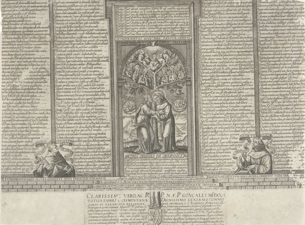 Christus en de heilige Franciscus bij een boom met heiligen door Frans Heylan