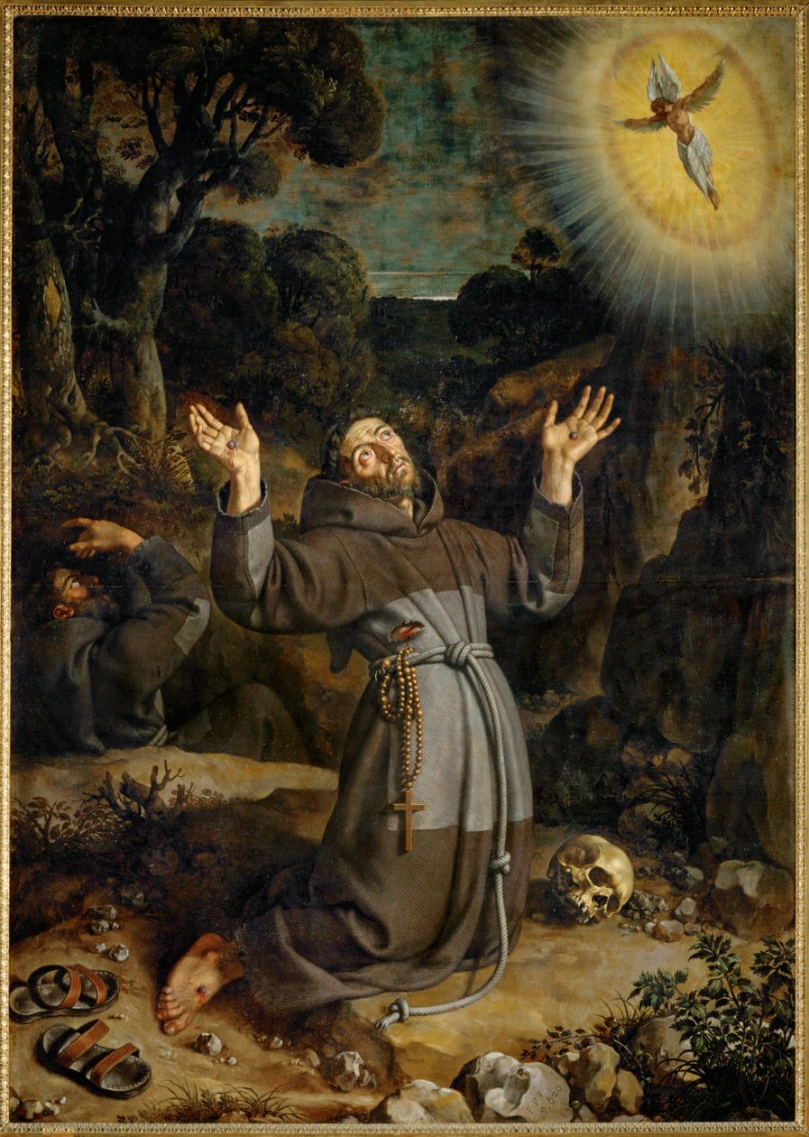 Franciscus Assisi ontvangt de stigmata ... door Frans II Pourbus